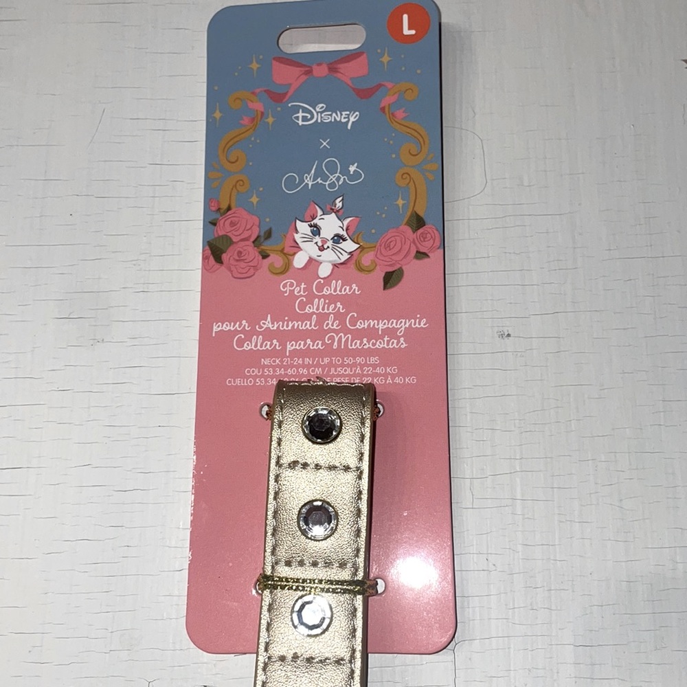 Disney Luxury Dog Collar Gold Metal Heart Charm Marie Aristocat Sz Large New